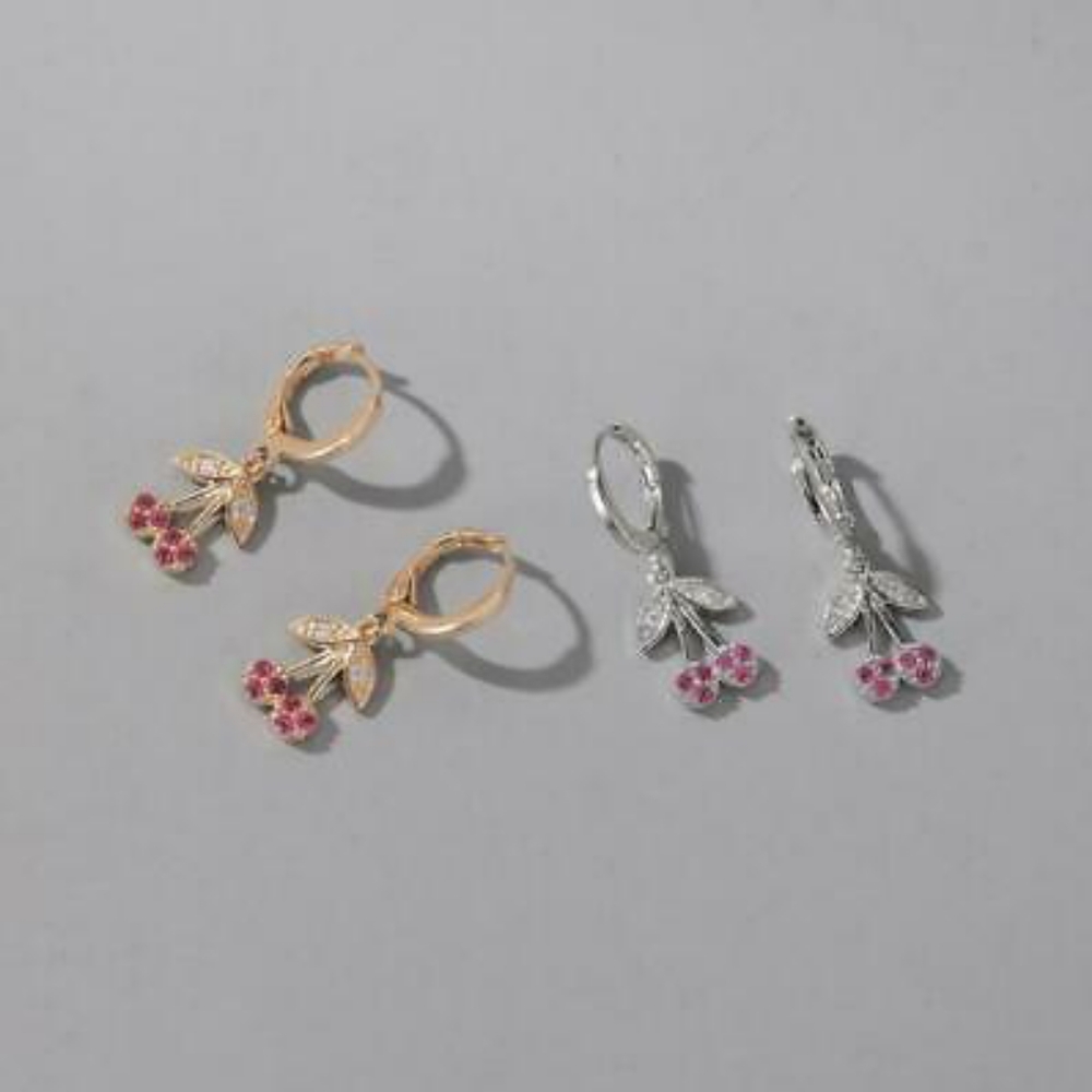 Gold Cherry Rhinestone Earrings - Picture 8 of 12